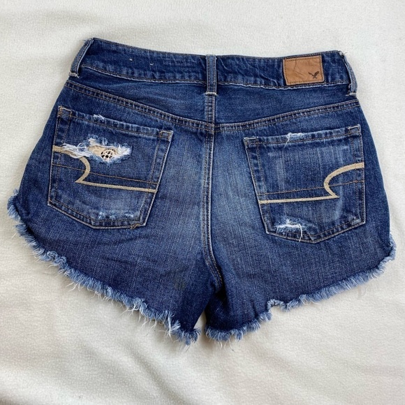 American Eagle Women’s Shorts Hi-Rise Festival Denim Jean Shortie Holes Crochet - Picture 10 of 11